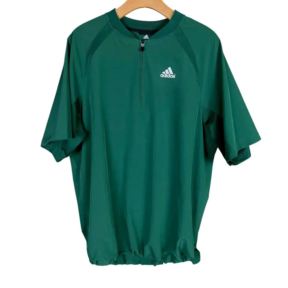 Adidas Dark Green Triple Stripe Pullover Drawstring Waist Baseball Jacket Medium